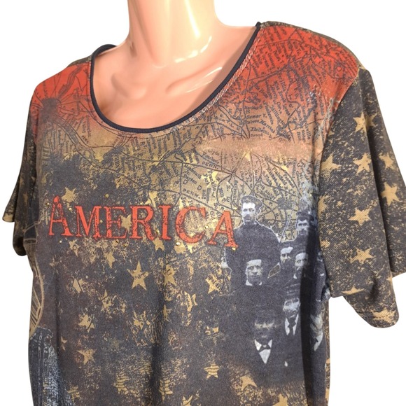 CB Casual VTG Women's Multicolor Fireworks 'AMERICA' Short Sleeve Shirt Size L - Picture 2 of 8